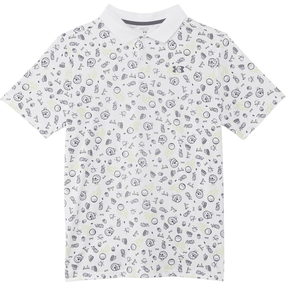 Under Armour Boys Matchplay Printed Polo Short White Golf Skulls Youth XL NWT